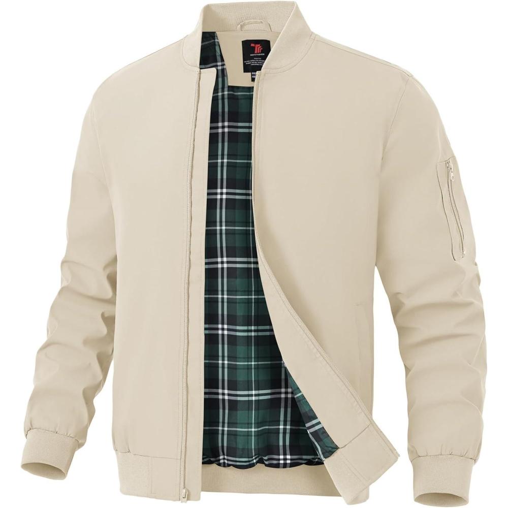 imageTBMPOY Mens Lightweight Jackets Light Windbreaker Full Zip Casual Work Jacket Golf Business Fall Track Coat with PocketsLight Khaki03 Style