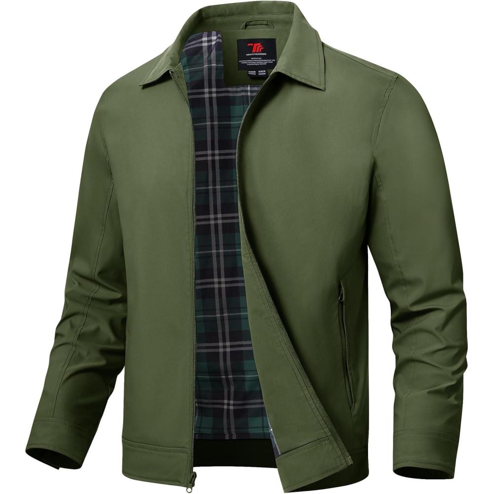 imageTBMPOY Mens Lightweight Jackets Light Windbreaker Full Zip Casual Work Jacket Golf Business Fall Track Coat with PocketsPine Green