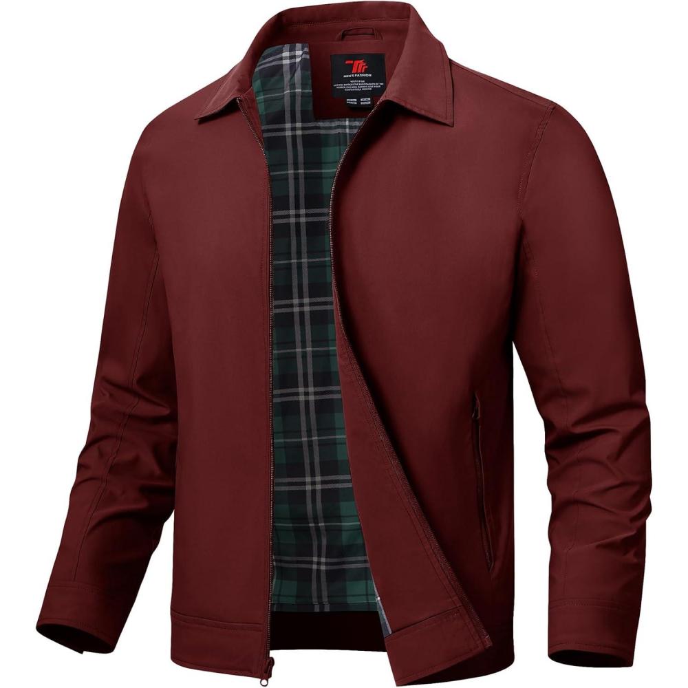 imageTBMPOY Mens Lightweight Jackets Light Windbreaker Full Zip Casual Work Jacket Golf Business Fall Track Coat with PocketsRed