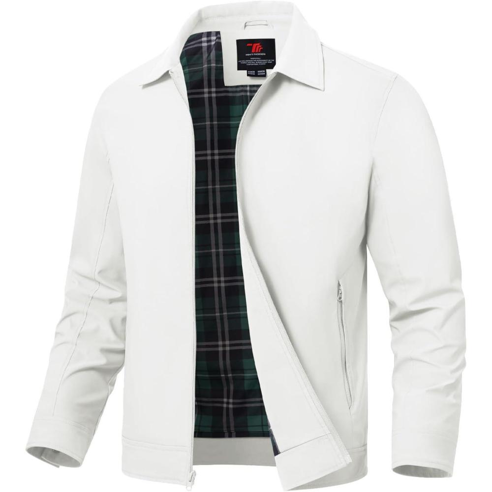 imageTBMPOY Mens Lightweight Jackets Light Windbreaker Full Zip Casual Work Jacket Golf Business Fall Track Coat with PocketsWhite1