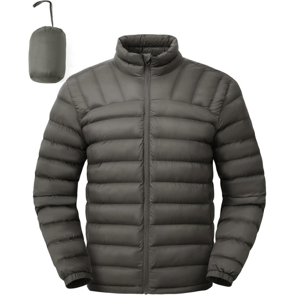 imageTBMPOY Mens Lightweight Packable Puffer Winter Jackets Puffy WaterResistant Bubble Insulated Coat for Travel Ski HikingDark Grey