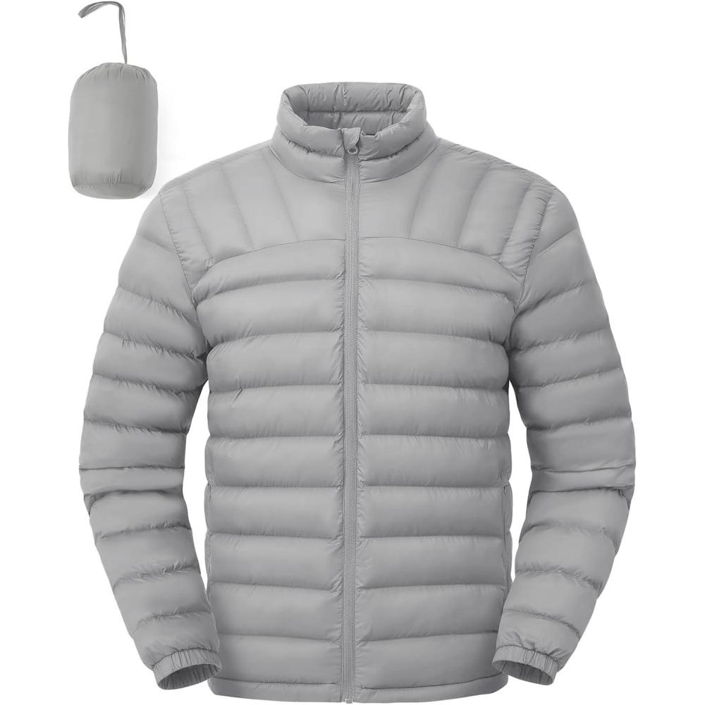 imageTBMPOY Mens Lightweight Packable Puffer Winter Jackets Puffy WaterResistant Bubble Insulated Coat for Travel Ski HikingLight Grey