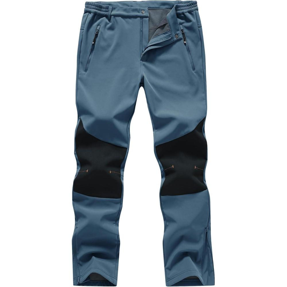 imageTBMPOY Mens Snow Ski Pants Waterproof Fleece Lined Insulated Softshell Winter Snowboard Hiking Zipper Bottom Leg6stone Blue