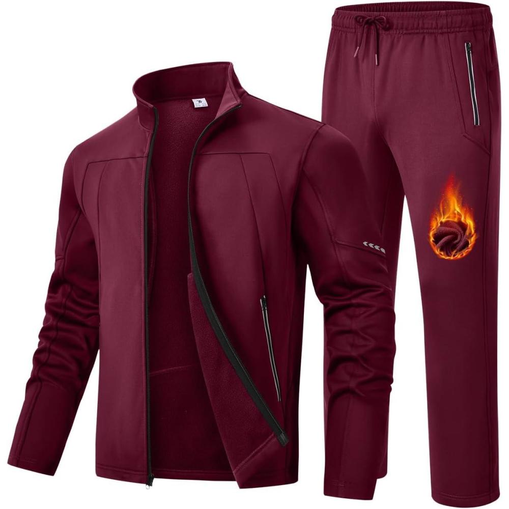 imageTBMPOY Mens Tracksuits Fleece Lined Sweatsuits 2 Piece Set Outfits Warm up Athletic Sports Casual Full Zip Jogging SuitBurgundy
