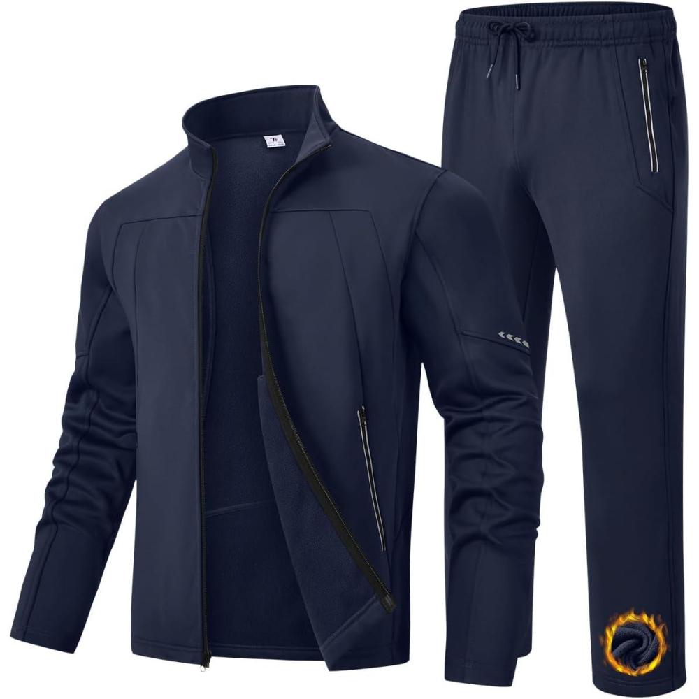 imageTBMPOY Mens Tracksuits Fleece Lined Sweatsuits 2 Piece Set Outfits Warm up Athletic Sports Casual Full Zip Jogging SuitDark Blue