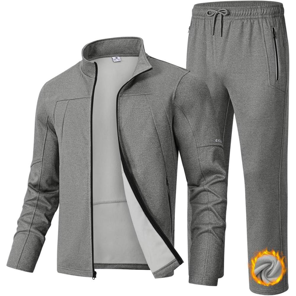 imageTBMPOY Mens Tracksuits Fleece Lined Sweatsuits 2 Piece Set Outfits Warm up Athletic Sports Casual Full Zip Jogging SuitDark Grey
