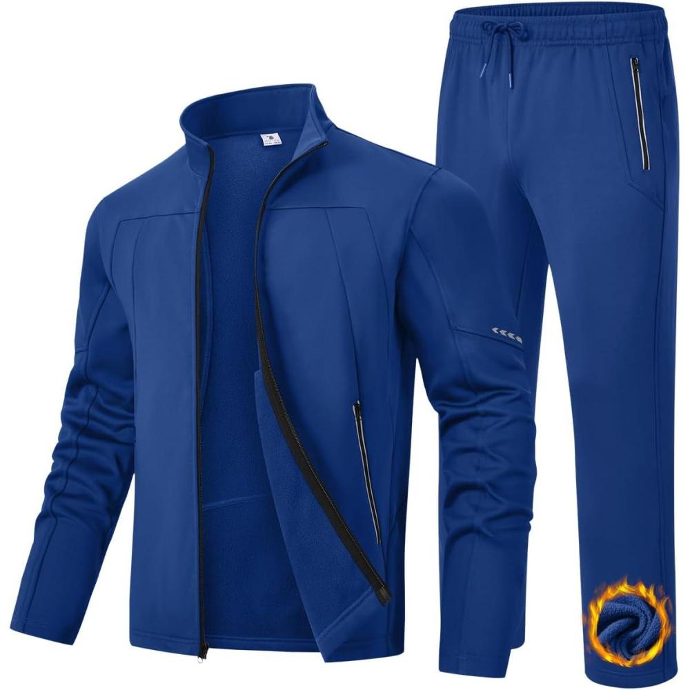 imageTBMPOY Mens Tracksuits Fleece Lined Sweatsuits 2 Piece Set Outfits Warm up Athletic Sports Casual Full Zip Jogging SuitRoyal Blue
