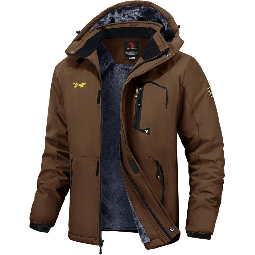 imageTBMPOY Mens Winter Jackets Skiing Waterproof Snow Thick Fleece Lined Hooded Utility Cold Weather Warm Outdoor Ice WorkCoffee