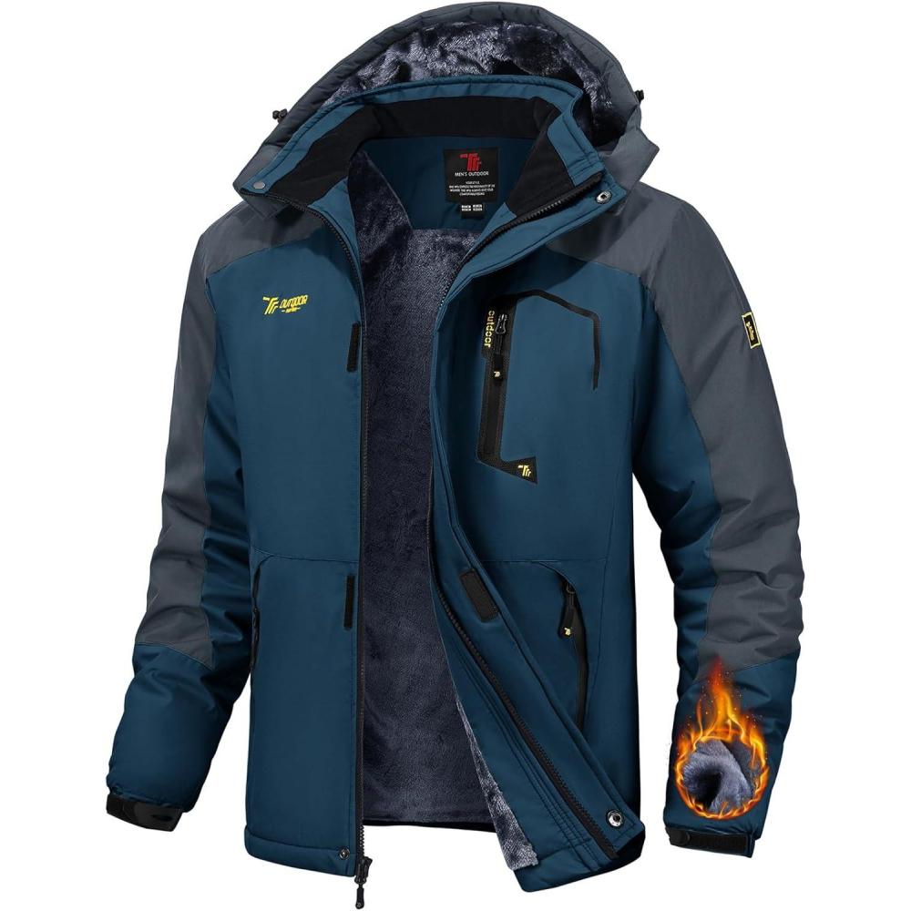 imageTBMPOY Mens Winter Jackets Skiing Waterproof Snow Thick Fleece Lined Hooded Utility Cold Weather Warm Outdoor Ice WorkDeep Blue
