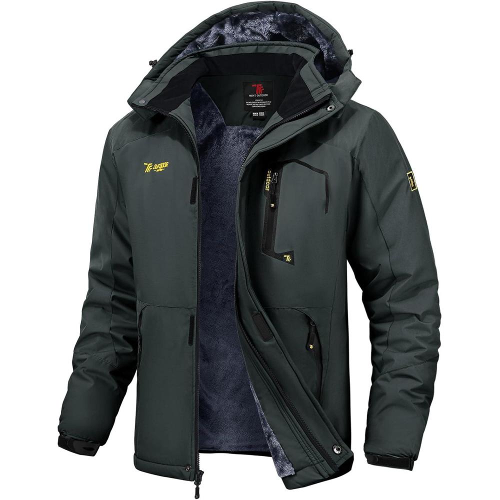 imageTBMPOY Mens Winter Jackets Skiing Waterproof Snow Thick Fleece Lined Hooded Utility Cold Weather Warm Outdoor Ice WorkDeep Gray