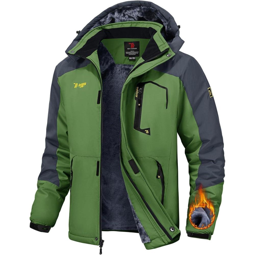 imageTBMPOY Mens Winter Jackets Skiing Waterproof Snow Thick Fleece Lined Hooded Utility Cold Weather Warm Outdoor Ice WorkGreen