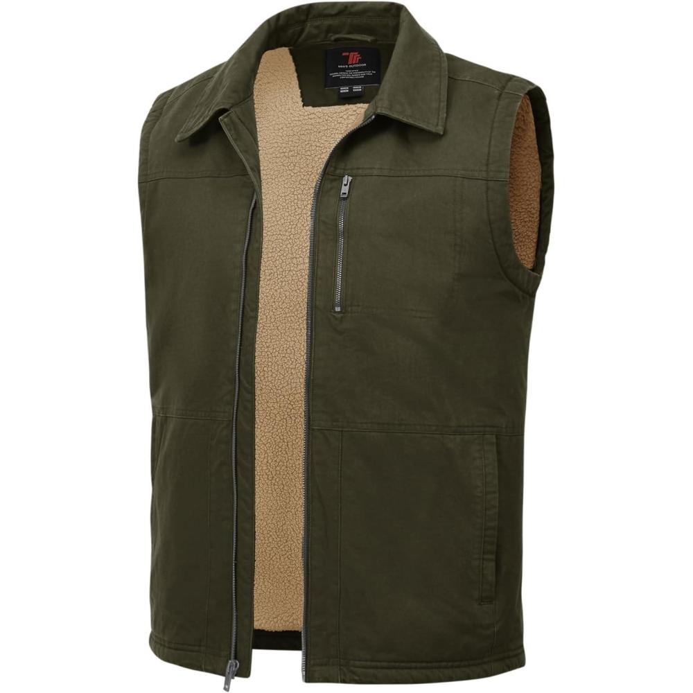 imageTBMPOY Mens Winter Vest Casual Sherpa Fleece lined Full Zip Lightweight Vest Outerwear Warm Cotton Travel JacketsArmy Green