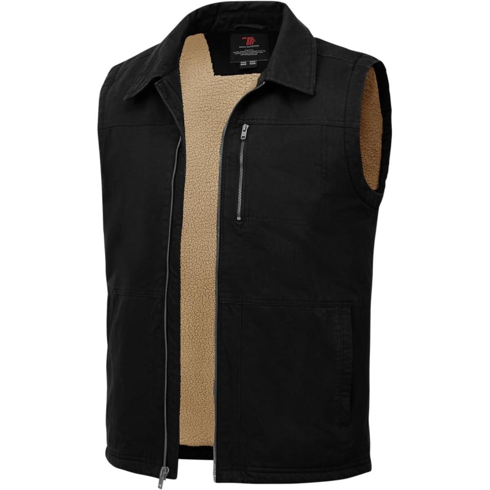 imageTBMPOY Mens Winter Vest Casual Sherpa Fleece lined Full Zip Lightweight Vest Outerwear Warm Cotton Travel JacketsBlack