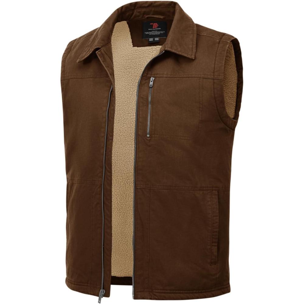 imageTBMPOY Mens Winter Vest Casual Sherpa Fleece lined Full Zip Lightweight Vest Outerwear Warm Cotton Travel JacketsDeep Coffee