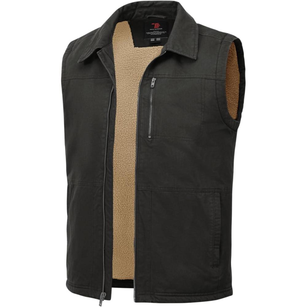 imageTBMPOY Mens Winter Vest Casual Sherpa Fleece lined Full Zip Lightweight Vest Outerwear Warm Cotton Travel JacketsDeep Gray