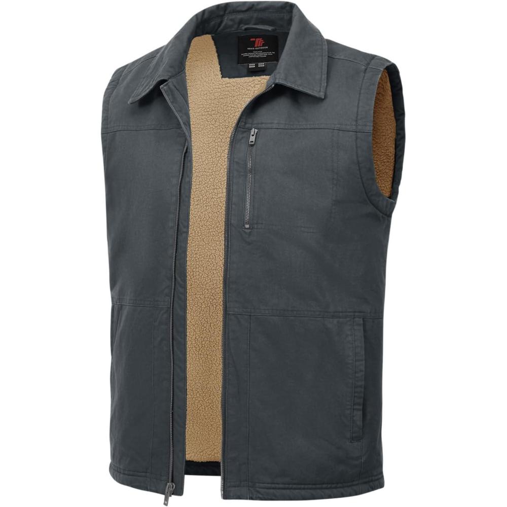 imageTBMPOY Mens Winter Vest Casual Sherpa Fleece lined Full Zip Lightweight Vest Outerwear Warm Cotton Travel JacketsIron Gray