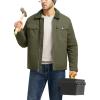 imageTBMPOY Mens Winter Canvas Jacket Thick Sherpa Fleece Lined Trucker Work Utility 5 Pockets Cotton WarmGreen