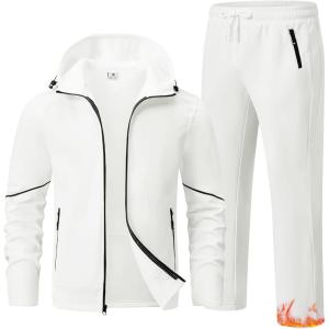 imageTBMPOY Mens Fleece Lined Tracksuits Hooded Sweatsuits 2 Piece Set Winter Casual Warm Up Track Suits Full Zip OutfitsWhite