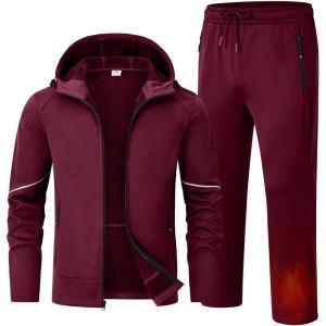 imageTBMPOY Mens Fleece Lined Tracksuits Hooded Sweatsuits 2 Piece Set Winter Casual Warm Up Track Suits Full Zip OutfitsWine Red