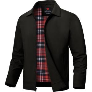 imageTBMPOY Mens Lightweight Jackets Light Windbreaker Full Zip Casual Work Jacket Golf Business Fall Track Coat with PocketsBlackRed