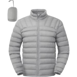 imageTBMPOY Mens Lightweight Packable Puffer Winter Jackets Puffy WaterResistant Bubble Insulated Coat for Travel Ski HikingLight Grey