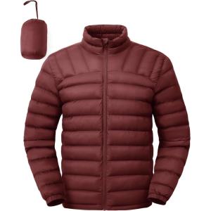 imageTBMPOY Mens Lightweight Packable Puffer Winter Jackets Puffy WaterResistant Bubble Insulated Coat for Travel Ski HikingWine Red