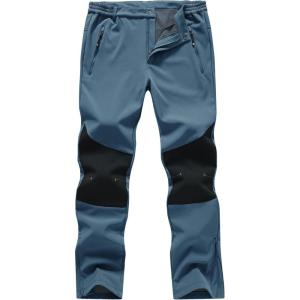 imageTBMPOY Mens Snow Ski Pants Waterproof Fleece Lined Insulated Softshell Winter Snowboard Hiking Zipper Bottom Leg6stone Blue