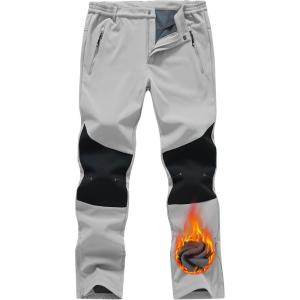 imageTBMPOY Mens Snow Ski Pants Waterproof Fleece Lined Insulated Softshell Winter Snowboard Hiking Zipper Bottom Leg7light Grey