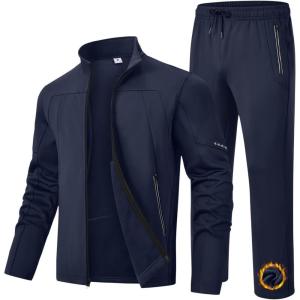 imageTBMPOY Mens Tracksuits Fleece Lined Sweatsuits 2 Piece Set Outfits Warm up Athletic Sports Casual Full Zip Jogging SuitDark Blue