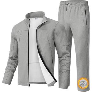 imageTBMPOY Mens Tracksuits Fleece Lined Sweatsuits 2 Piece Set Outfits Warm up Athletic Sports Casual Full Zip Jogging SuitLight Grey
