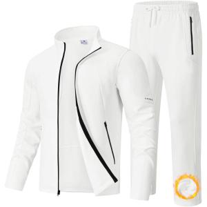 imageTBMPOY Mens Tracksuits Fleece Lined Sweatsuits 2 Piece Set Outfits Warm up Athletic Sports Casual Full Zip Jogging SuitWhite