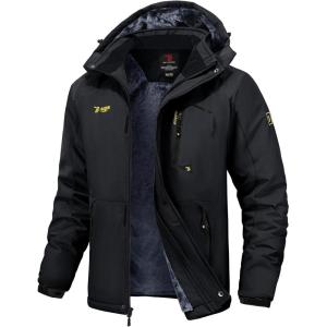 imageTBMPOY Mens Winter Jackets Skiing Waterproof Snow Thick Fleece Lined Hooded Utility Cold Weather Warm Outdoor Ice WorkBlack