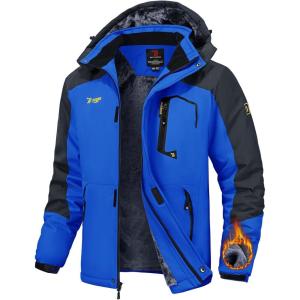 imageTBMPOY Mens Winter Jackets Skiing Waterproof Snow Thick Fleece Lined Hooded Utility Cold Weather Warm Outdoor Ice WorkBlue