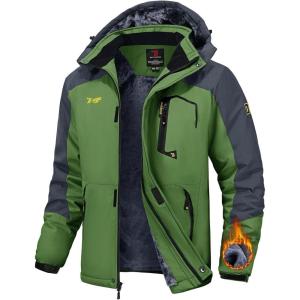 imageTBMPOY Mens Winter Jackets Skiing Waterproof Snow Thick Fleece Lined Hooded Utility Cold Weather Warm Outdoor Ice WorkGreen