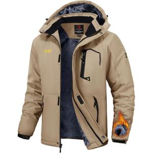 imageTBMPOY Mens Winter Jackets Skiing Waterproof Snow Thick Fleece Lined Hooded Utility Cold Weather Warm Outdoor Ice WorkKhaki