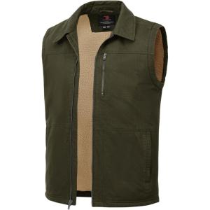 imageTBMPOY Mens Winter Vest Casual Sherpa Fleece lined Full Zip Lightweight Vest Outerwear Warm Cotton Travel JacketsArmy Green
