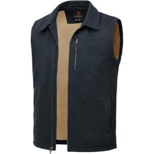 imageTBMPOY Mens Winter Vest Casual Sherpa Fleece lined Full Zip Lightweight Vest Outerwear Warm Cotton Travel JacketsDeep Blue