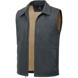 imageTBMPOY Mens Winter Vest Casual Sherpa Fleece lined Full Zip Lightweight Vest Outerwear Warm Cotton Travel JacketsIron Gray