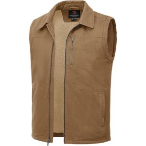 imageTBMPOY Mens Winter Vest Casual Sherpa Fleece lined Full Zip Lightweight Vest Outerwear Warm Cotton Travel JacketsKhaki