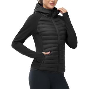imageTBMPOY Womens Running Winter Jackets with Hood Warm Lightweight Insulated Water Resistant Puffer Jacket for Hiking GolfBlack