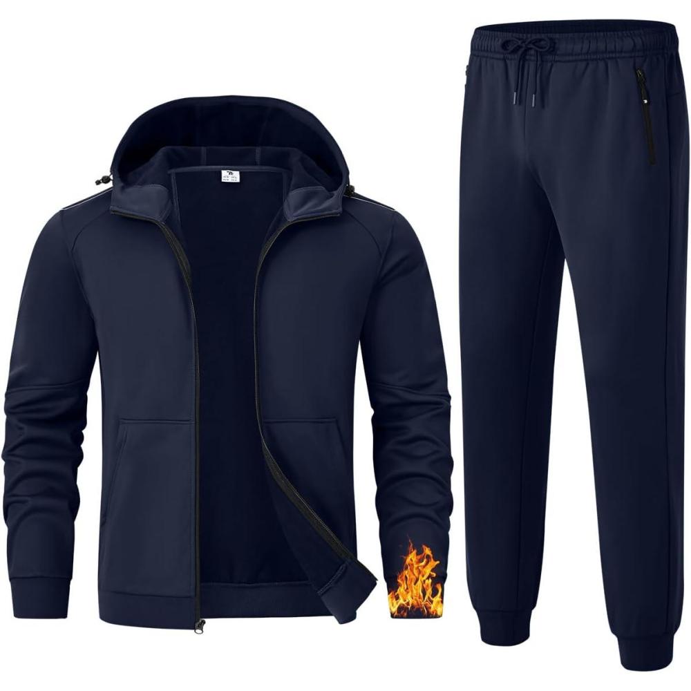 imageTBMPOY Mens Fleece Lined Hooded Tracksuits Sweatsuits 2 Piece Sets Winter Thermal Jogging Track Sweat Suits Warm Up OutfitsDark Blue