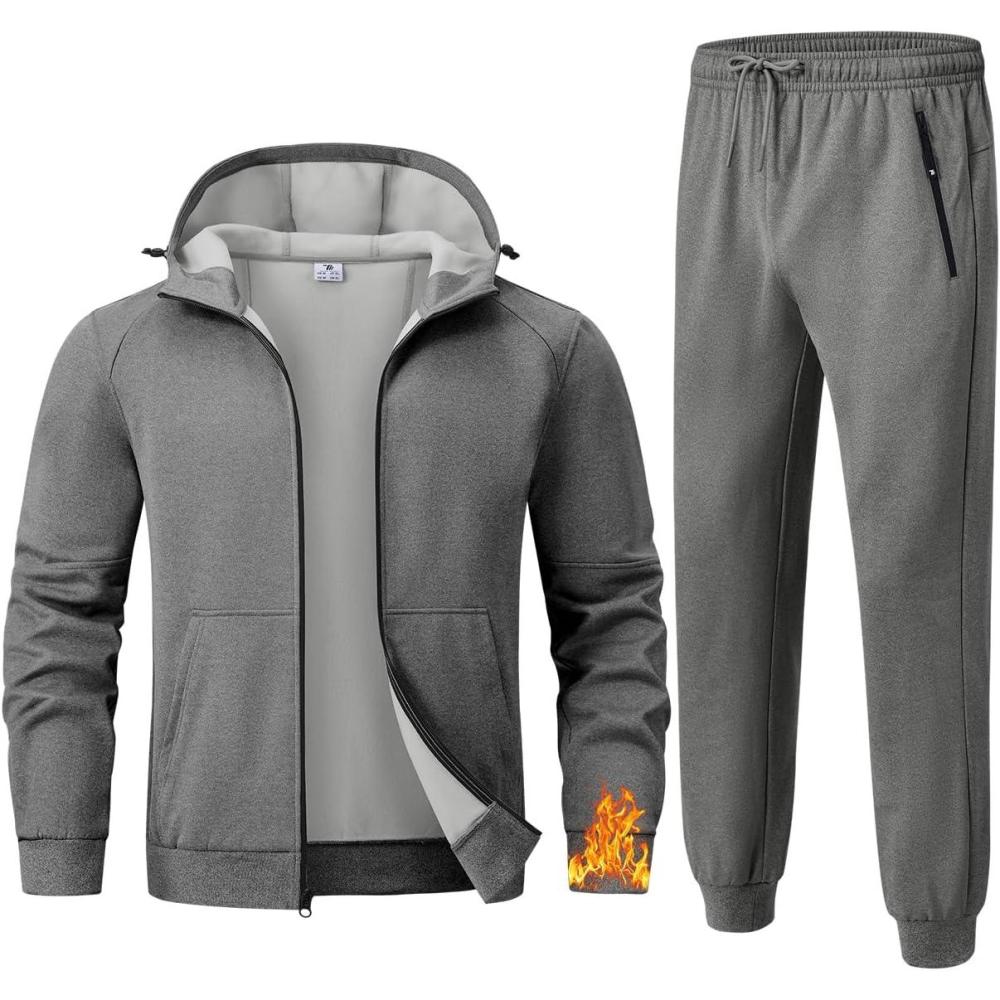imageTBMPOY Mens Fleece Lined Hooded Tracksuits Sweatsuits 2 Piece Sets Winter Thermal Jogging Track Sweat Suits Warm Up OutfitsDark Grey