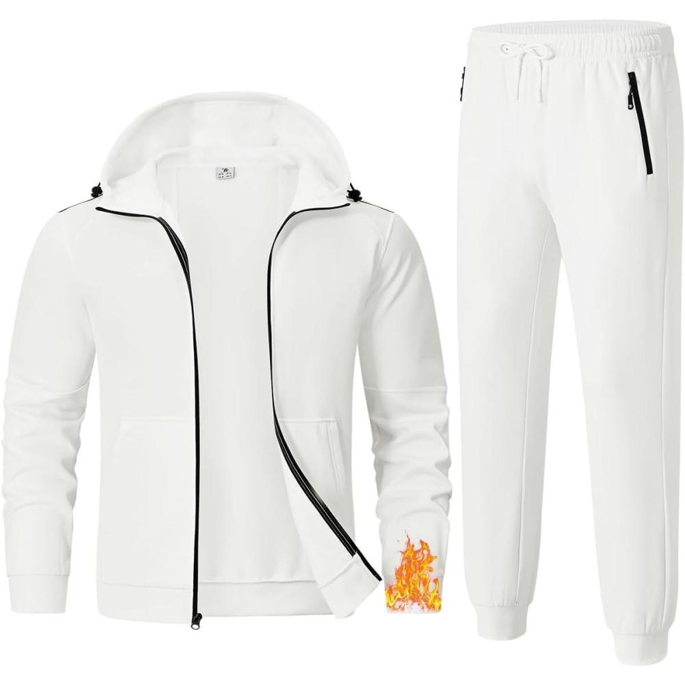 imageTBMPOY Mens Fleece Lined Hooded Tracksuits Sweatsuits 2 Piece Sets Winter Thermal Jogging Track Sweat Suits Warm Up OutfitsWhite
