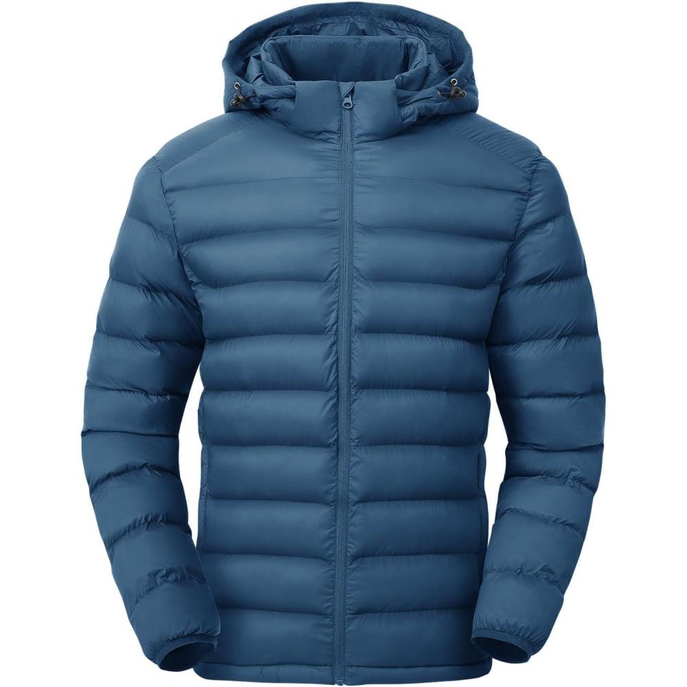 imageTBMPOY Mens Lightweight Puffer Jackets Detachable Hood WaterResistant Casual Winter Coat Hooded Insulated for Travel SkiBlue