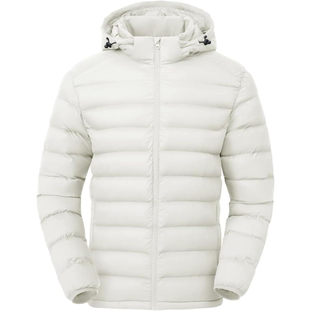 imageTBMPOY Mens Lightweight Puffer Jackets Detachable Hood WaterResistant Casual Winter Coat Hooded Insulated for Travel SkiWhite