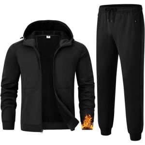 imageTBMPOY Mens Fleece Lined Hooded Tracksuits Sweatsuits 2 Piece Sets Winter Thermal Jogging Track Sweat Suits Warm Up OutfitsBlack