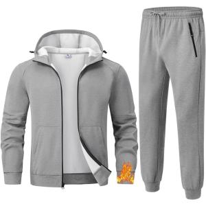 imageTBMPOY Mens Fleece Lined Hooded Tracksuits Sweatsuits 2 Piece Sets Winter Thermal Jogging Track Sweat Suits Warm Up OutfitsLight Grey
