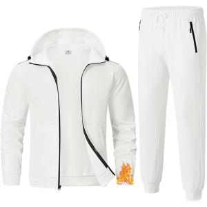imageTBMPOY Mens Fleece Lined Hooded Tracksuits Sweatsuits 2 Piece Sets Winter Thermal Jogging Track Sweat Suits Warm Up OutfitsWhite
