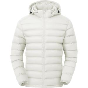 imageTBMPOY Mens Lightweight Puffer Jackets Detachable Hood WaterResistant Casual Winter Coat Hooded Insulated for Travel SkiWhite
