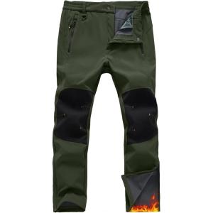 imageTBMPOY Mens Snow Ski Pants Waterproof Fleece Lined Winter Insulated Softshell Outdoor Snowboard Skiing Zipper Bottom LegArmy Green